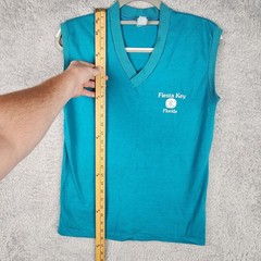 Vintage Fiesta Key Shirt Mens Medium Blue Sleeveless Diamond Florida Beach 70s