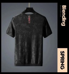 Fashion Camouflage Trend Embroidery Summer Short Sleeve Luxury Men Black T-Shirt
