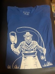 Columbia Mens Novelty Tee Blue and White XL 100% Cotton APE Fisherman