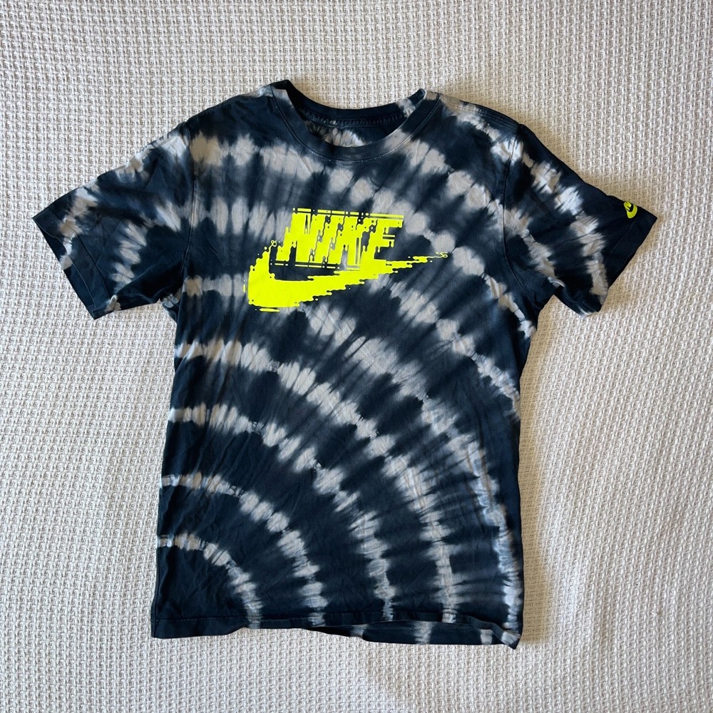 Nike Sportswear Tie-Dye Tee w/ distinctive spiral & neon yellow pixelated logo