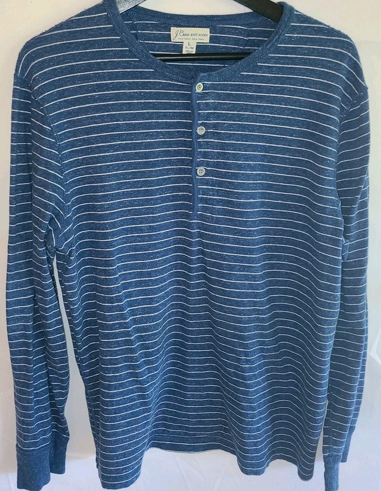 J. Crew Knit Goods Mens Large Slim Fit Long Sleeve Pullover Henley Shirt Striped