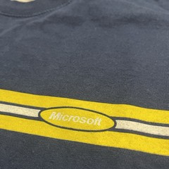 Vintage Microsoft Corporate Promo Tee – Navy Blue Yellow Bar Logo – Size Large