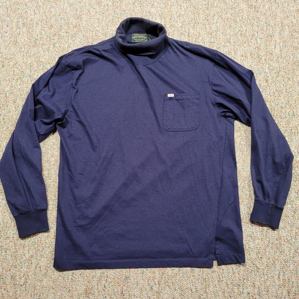 Polo Country Ralph Lauren Shirt Mens Medium Blue Turtleneck Pullover Long Sleeve