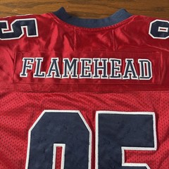 Vintage 90s JNCO Flamehead 85 Football Jersey Size Youth Medium Red Navy