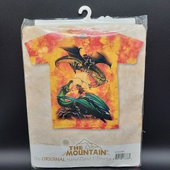 Size XL T-Shirt – Fantasy Art Dragon Duel Fight Orange Hand Dyed Tie Dye Bright