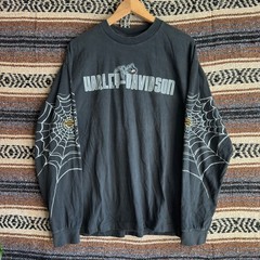 Vintage Harley Davidson Spider Web Mens XL Shirt Black Chicago LS Reprint