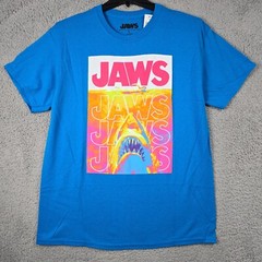 JAWS Shirt Mens Large Blue Orange Casual Movie Film Shark Poster Swimmer NWT