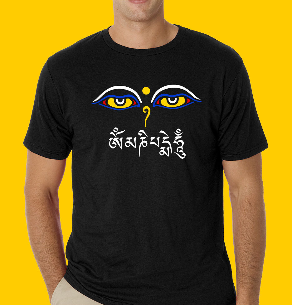 Nepal Tibet T-shirt Eyes of Buddha with mantra OM MANI PADME HUM