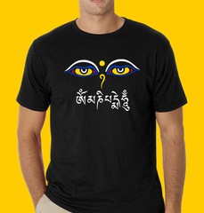 Nepal Tibet T-shirt Eyes of Buddha with mantra OM MANI PADME HUM