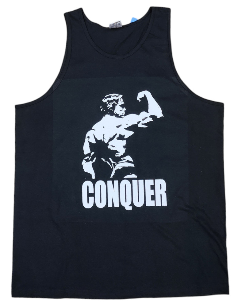 Arnold conquer Men’s Gym | Bodybuilding Tank Top T-Shirt Stringer gift – black