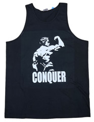 Arnold conquer Men’s Gym | Bodybuilding Tank Top T-Shirt Stringer gift – black