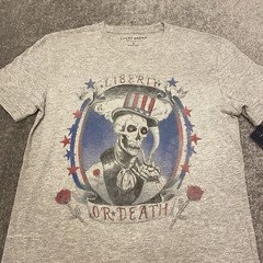 Lucky Brand Shirt Mens Small Gray Liberty Or Death Skull Crew Neck Tee NEW
