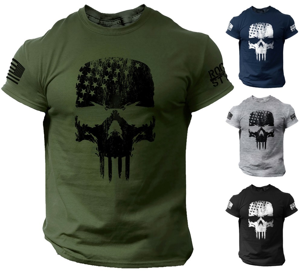 Skull T-Shirt USA Warrior Flag Distressed Military