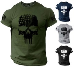 Skull T-Shirt USA Warrior Flag Distressed Military