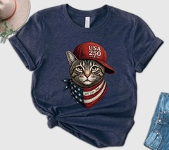 250 Cat Shirt, Patriotic Cat T-Shirt, 4th of July Cat Tee, 250th Shirt