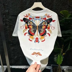 Luxury Butterfly Embroidery Cotton T-Shirt Heavy Texture Loose Fit Casual Tee
