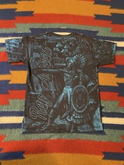 Vintage Aztec Warrior DOUBLE SIDED All Over T Shirt Mexican LATINO Medium