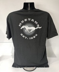 Ford Mustang T-Shirt – Black w/ Running Horse Logo & “Mustang Est 1964” Script