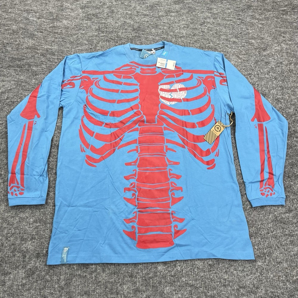 LRG Dead Serious Shirt Mens XL Blue Skeleton Lifted Research Group Kanye Glow