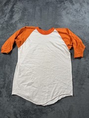 Vintage Russell Raglan Shirt Mens Large Orange White 3/4 Sleeve Jersey 70s USA