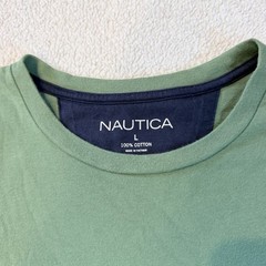Nautica Men’s Colorblock Crew Neck Short Sleeve T-Shirt L Green Navy Gray Cotton
