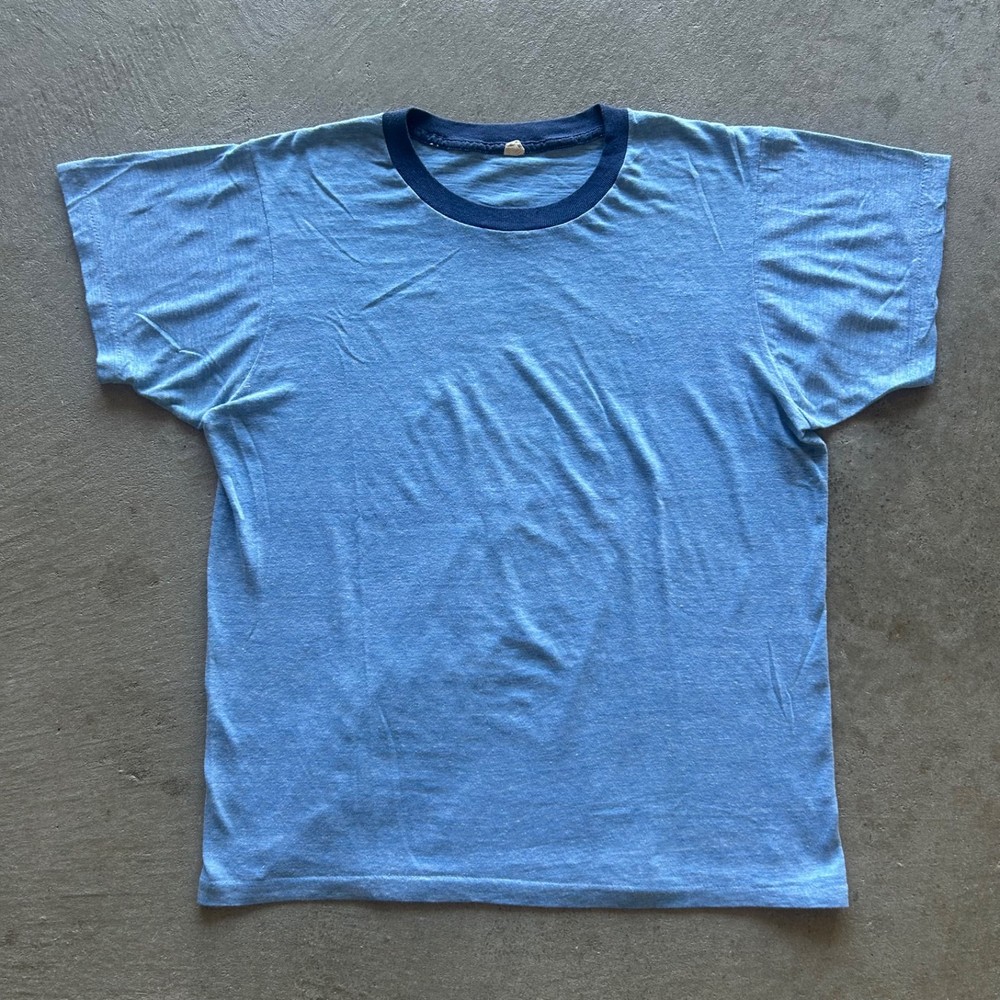 Vintage 60s Fruit Of The Loom Blank Shirt Size Large Blue Two Tone Navy