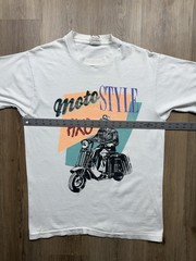 80s VINTAGE Moto Style AXO Pop Art Obscure T-Shirt RARE Size Large Art Deco