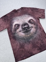 The Mountain T Shirt Mens M “Sloth Face” Liquid Blue Hand Dyed Big Face Boho Tee