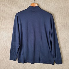 Lands End Shirt Mens L Navy Blue Mock Neck Super-T Cotton Long Sleeve Casual