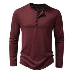 Cotton Henley Neck Shirt-Long Sleeve Button Top Tees Men’s Casual Autumn Fashion