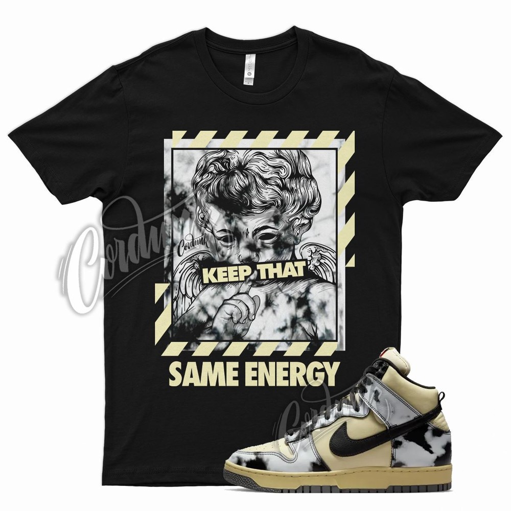 Black ENERGY T Shirt for N Dunk High 1985 Black Acid Wash Yellowed Aged White