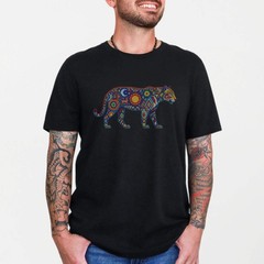 Vibrant Huichol Jaguar T-Shirt | Mexican Folk Art Sun Moon Tee Shirt Design