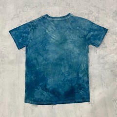 Graphic WHITE OWL & Forest Motif T Shirt Men Medium Teal Organic Cotton Tie-Dye
