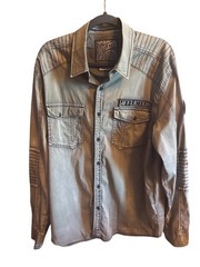 Affliction Black Premium Military Shirt Mens Large Green Moto Biker Buckle Y2K