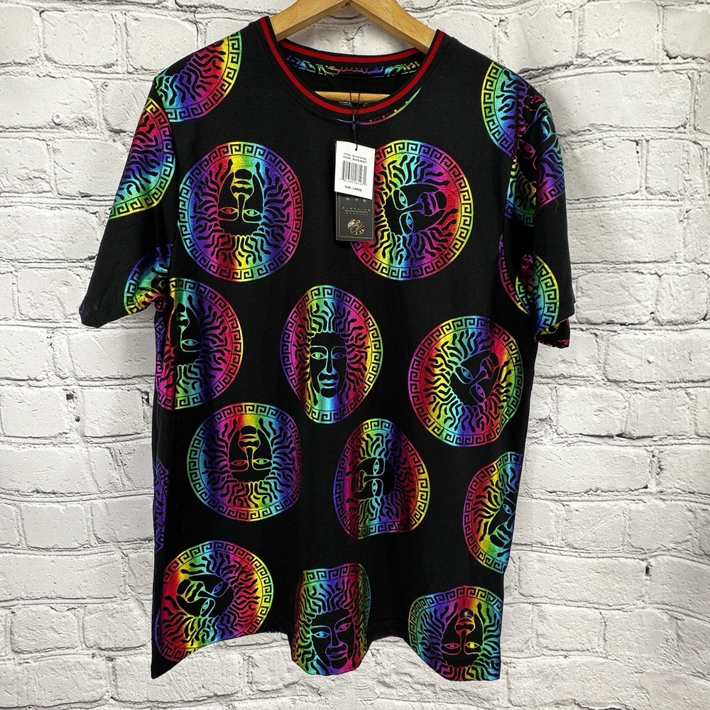 NWT Drill NYC Shirt Men’s Black Medusa Metallic Multicolor Tee Short Sleeve