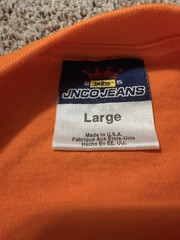 Vintage 1990s JNCO Jeans Orange T-Shirt Boys Youth Large. Made in USA.