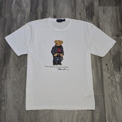 Polo Ralph Lauren Classic Fit Polo Bear Denim Crewneck Jersey T-Shirt White