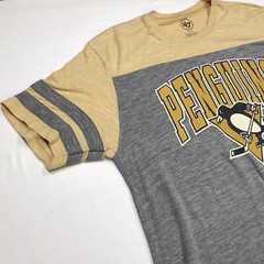 47 PITTSBURG PENGUINS Graphic T Shirt Men XL Yellow Gray NHL Hockey Rugby
