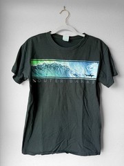 Vintage 90s Outer Banks Shark Graphic Tee Dark Green M Beach Surf Skater