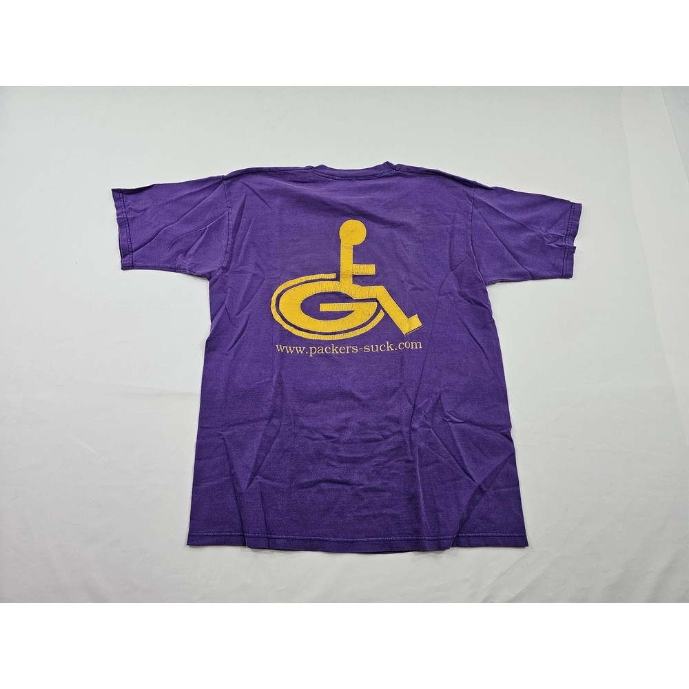 90s Packers Suck! T-Shirt Funny Double Sided Graphic Purple Sz L
