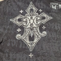 Xtreme Couture Shirt Mens 2XL Black All Over Print Cross Wings Tribal Grunge