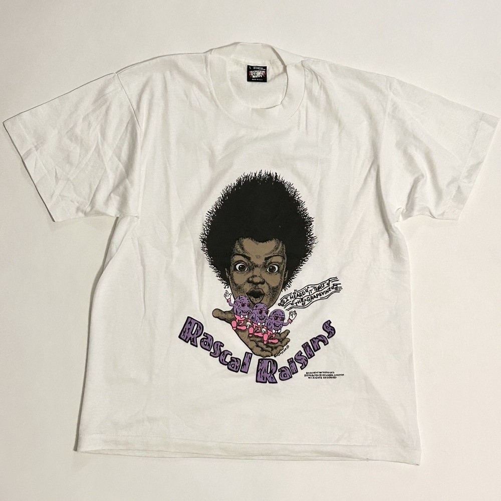 Vintage 80s Rascal Raisins Buckwheat Shirt Mens Large White Single Stitch Crew