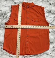 V TWIN Motorcycle Apparel Biker Men’s Denim Shirt Size XL Orange Sleeveless