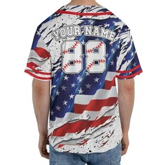 Custom Name Number Torn USA Flag Baseball Jersey Patriotic Graphic Shirt