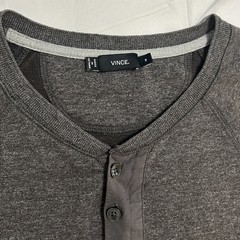 Vince Henley Pullover Shirt Mens M Gray Long Sleeve Raglan Button Up Casual