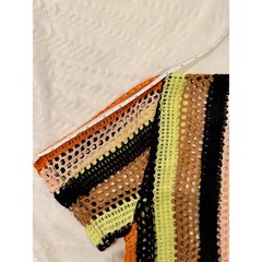 Mesh Crochet Knit Shirt Men’s Small Striped Festival Coastal Y2K Sheer Unisex