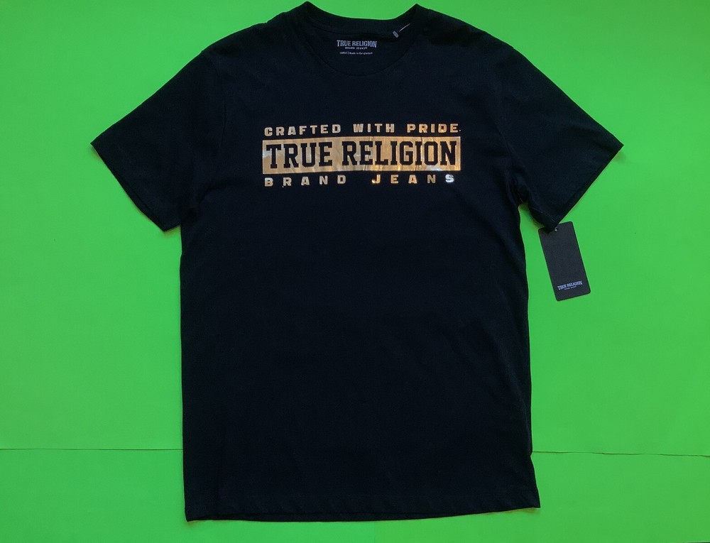New TRUE RELIGION Men’s Short Sleeve T-Shirt X-LARGE Black w/Gold MSRP $59.00
