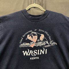 Kenya Africa T-Shirt Vintage Wasini Mens Medium Blue Texprint Short Sleeve Tee