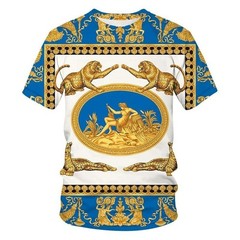 Luxury Baroque Style 3D Print Men’s T-shirts Fashion Round Neck Short Sleeve.