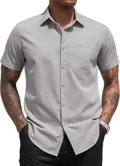 Men’s Short Sleeve Button Down Dress Shirt Business Casual Regular Fit